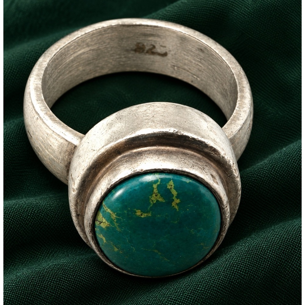 Turquoise Ring Women Size 8 Silver 925 Sterling Bezel Set Cabochon